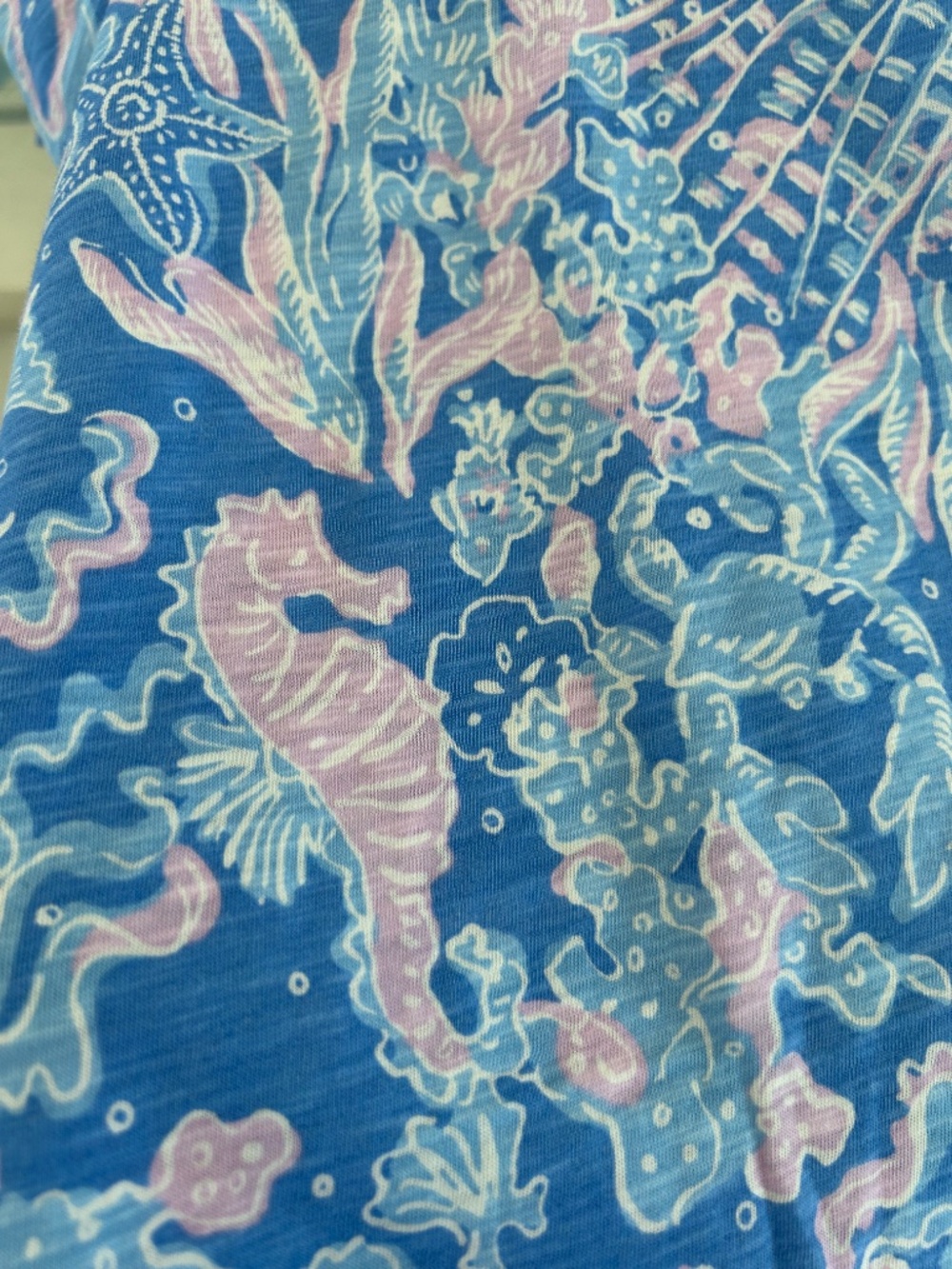 Lilly Pulitzer Etta Scoop Neck Tee Top in Boca Blue Sea What I See Sz L - EUC - Picture 3 of 5